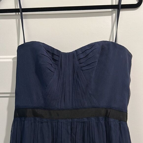 BCBGMaxazria 100% silk solid blue strapless gown 8 - Picture 3 of 7